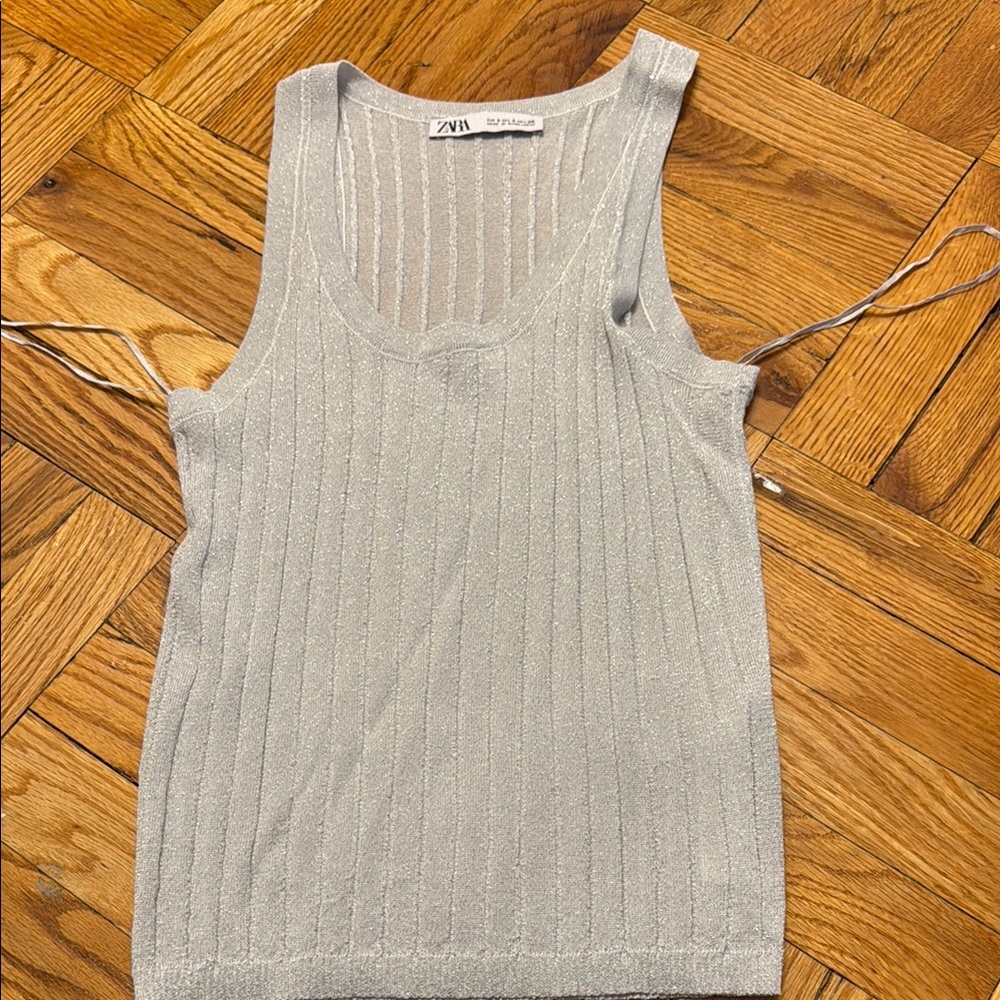 Zara Silver sparke Ribbed Knit Sweater tank